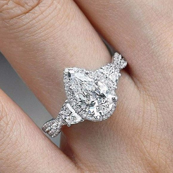 Jewelry - 925 Sterling Silver Pear Cut White Sapphire Ring